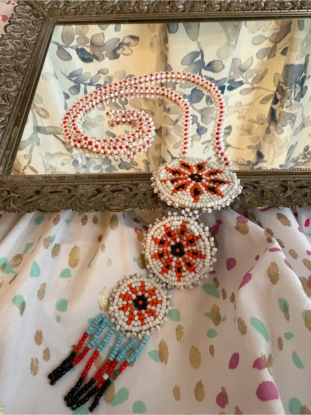 Handmade White & Orange Beaded Statement Necklace